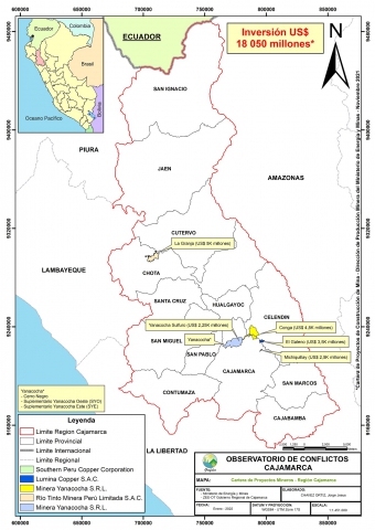 Mapa Cartera Proyectos Mineros Cajamarca