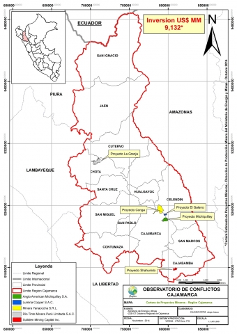 Mapa Cartera Estimada de Proyectos Mineros Cajamarca, MEM